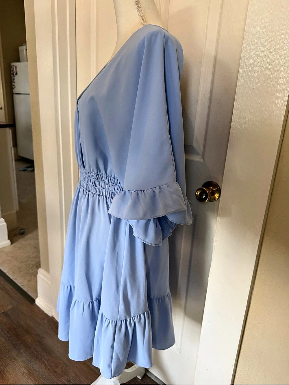 Blue Mini Dress with Ruffle Sleeves - Picture 5 of 8